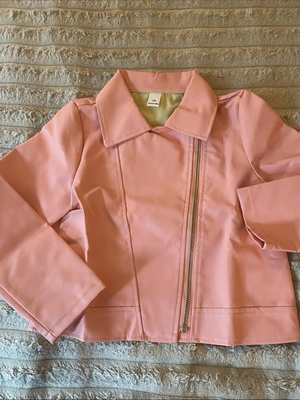 NWOT, Pink Faux Leather Asymmetrical Zip Jacket for Kids